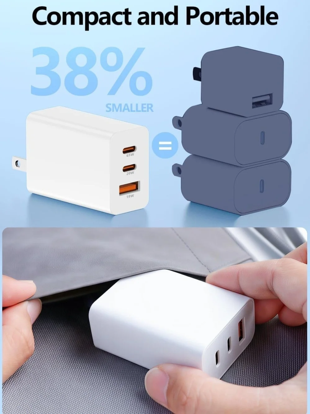 85W USB C Charger for iPhone 17 16 15 Pro Max,3-Port PD 3.0 GaN Fast Charging